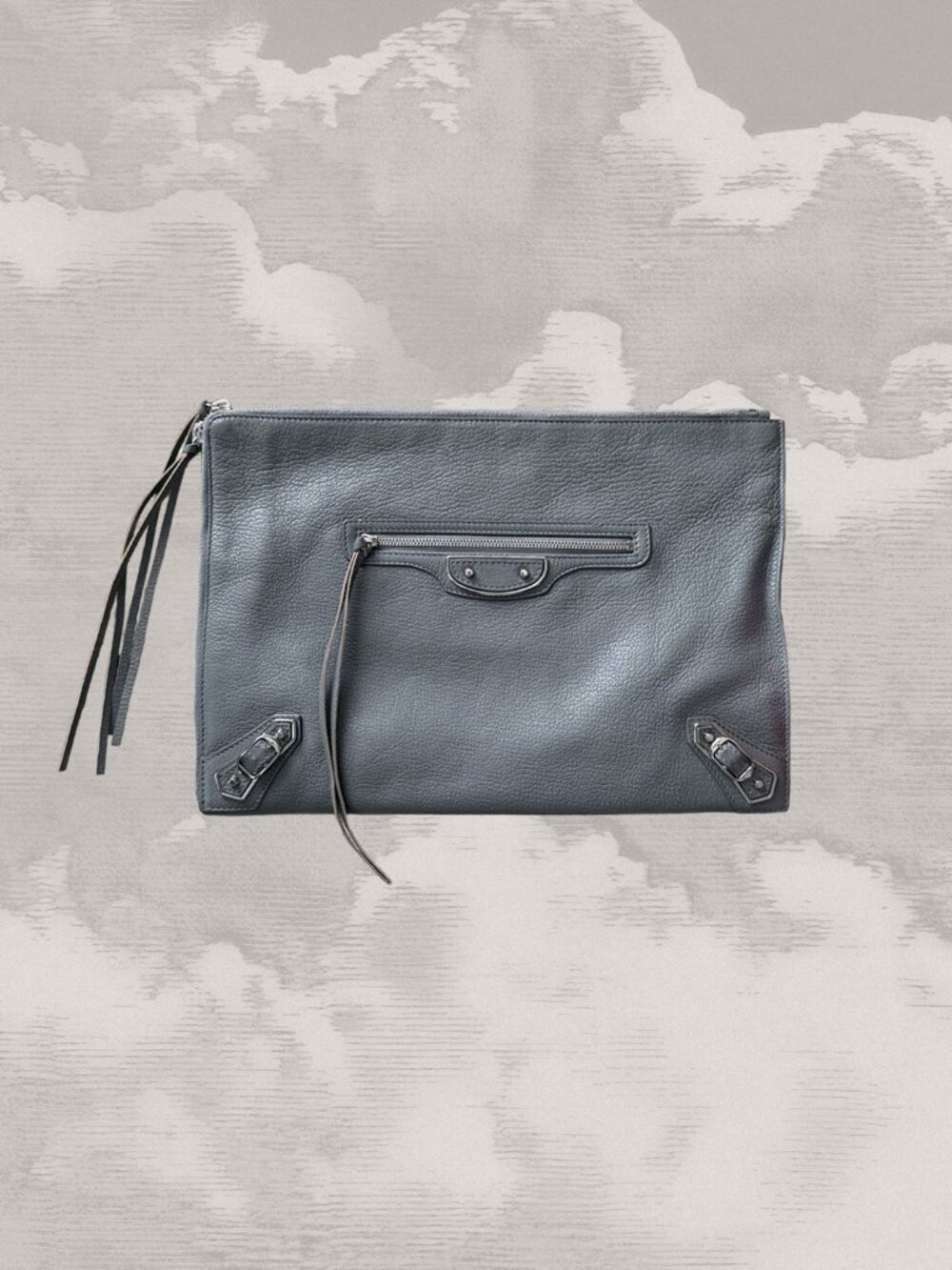 BALENCIAGA Classic City Grey Leather Giant 12 Sh Edge Zip Pouch Clutch